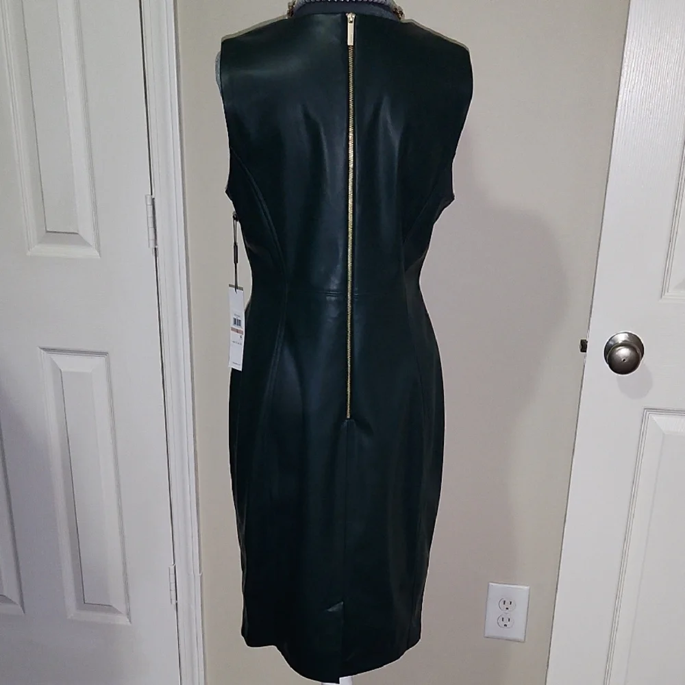 Calvin Klein Dark Forest Green Sleeveless Leather Dress - Picture 7 of 7